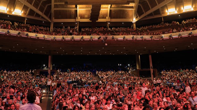 View of audience at the Filene Center during a show.