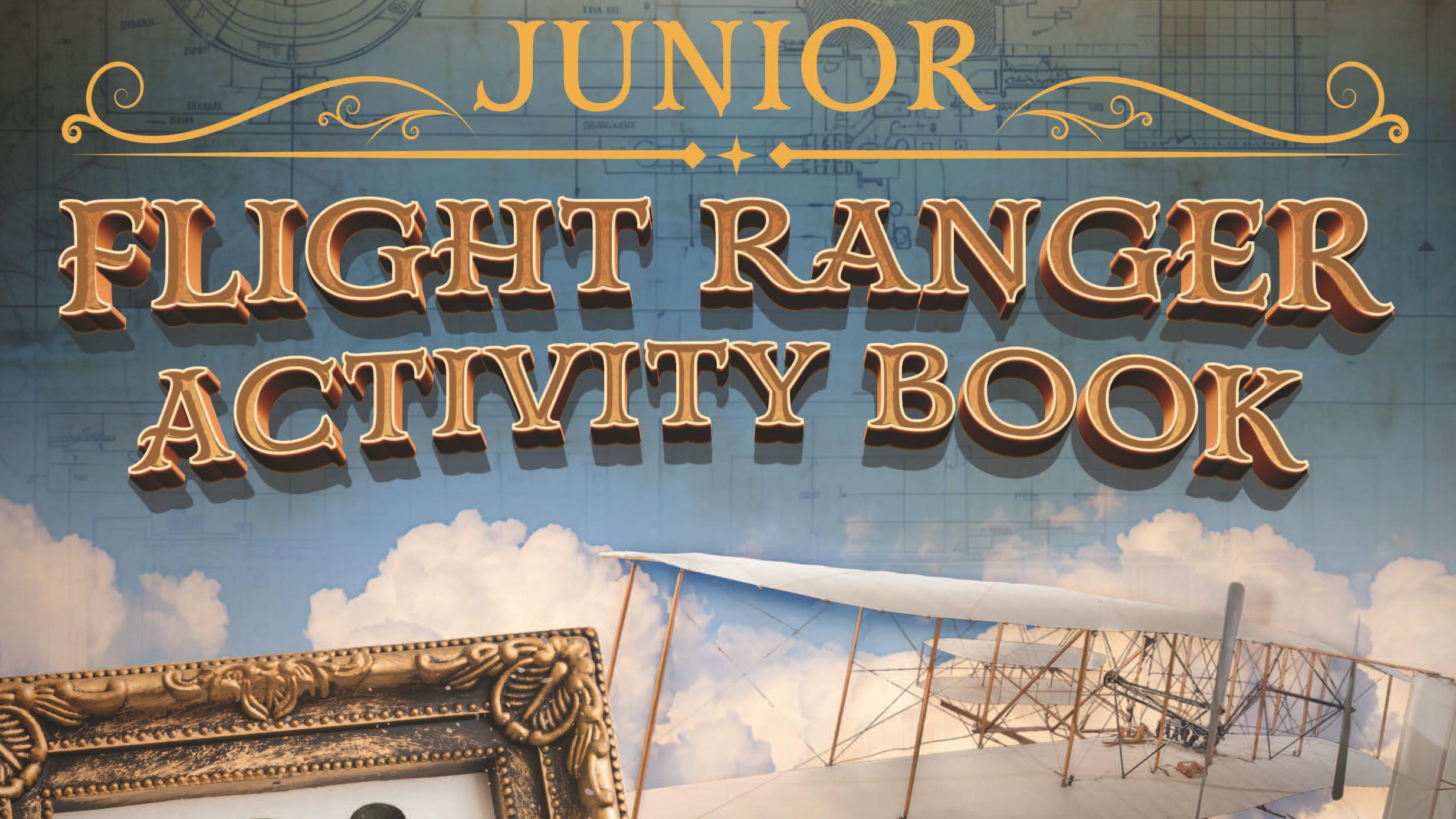  A graphic cover of a junior ranger book with the Wright brothers walking through