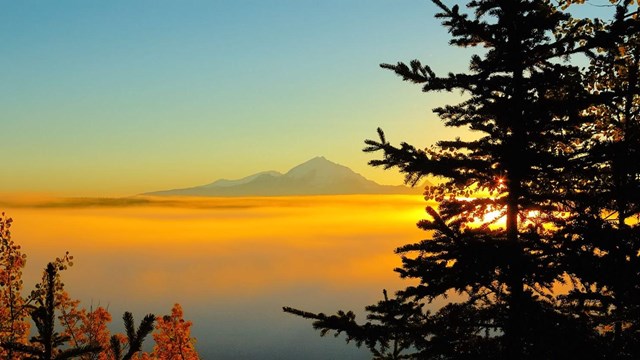 A high view of Mt. Drum at sunrise.
