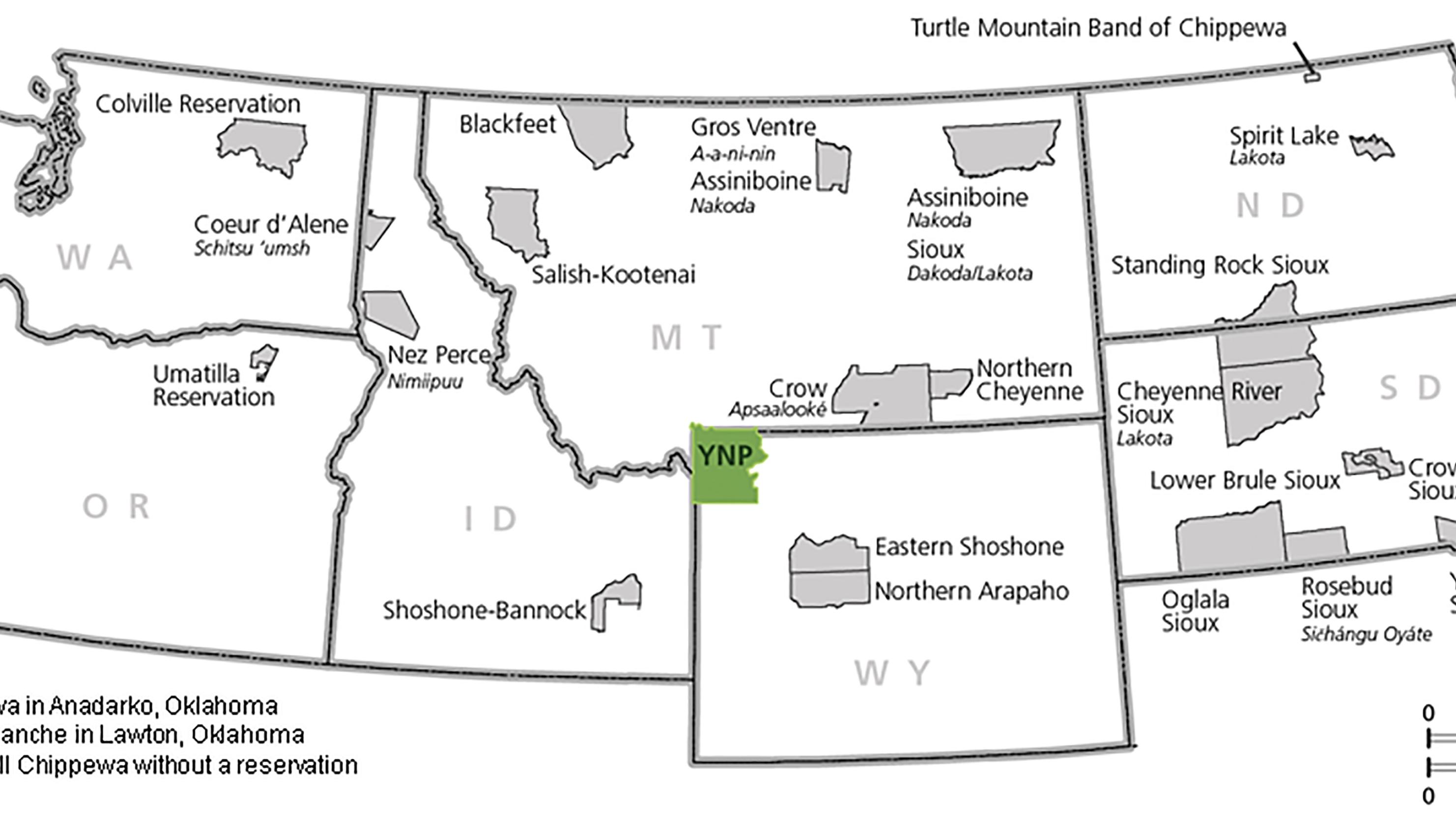 Map of the northwestern US showing 27 tribes that have ties to the Yellowstone area.