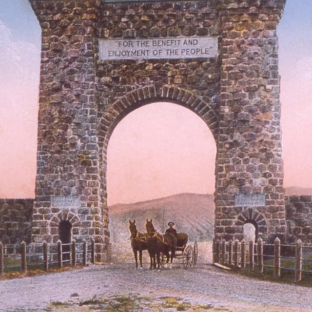 Scan of an historic Haynes postcard showing Roosevelt Arch