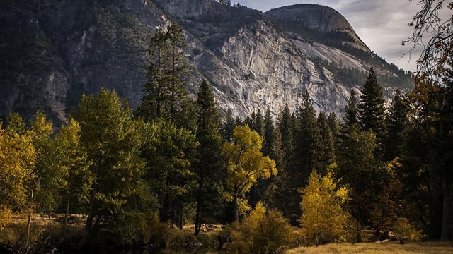 Image of North Dome and Merced River in Fall