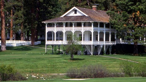 Wawona hotel with golf course in foreground