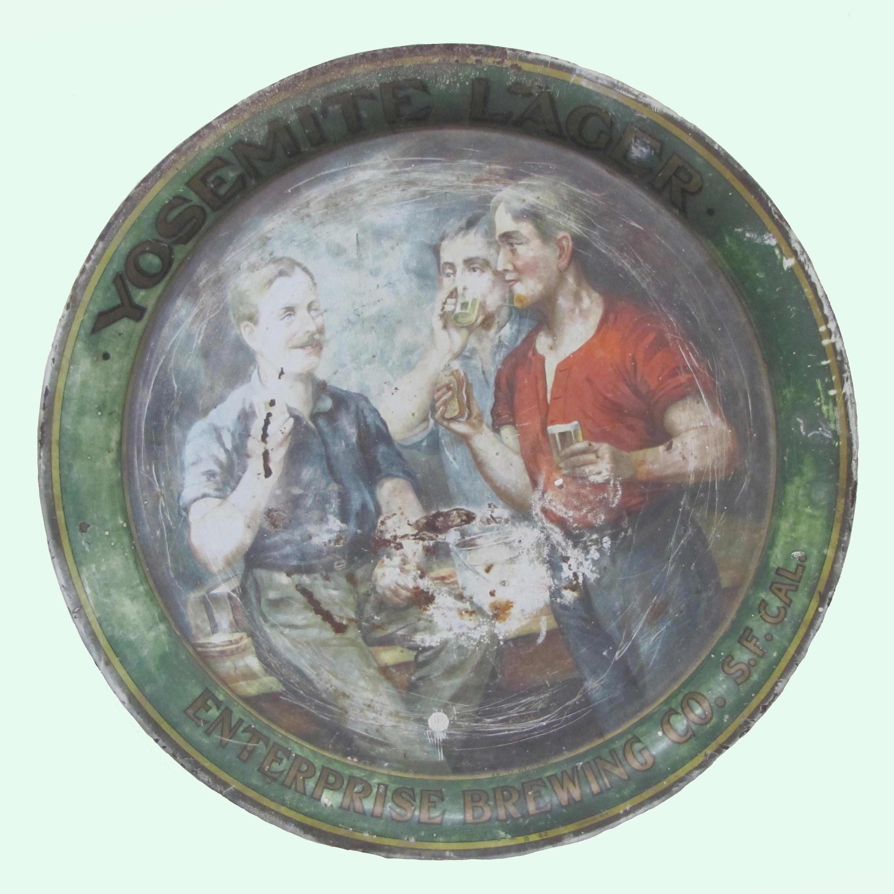 Image of historic beer tray with Yosemite Lager written on it.