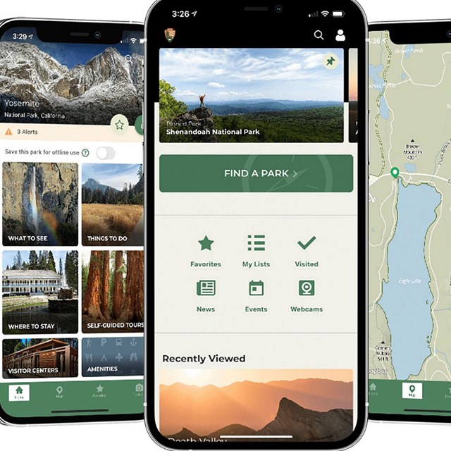 Yosemite NPS app options on screen
