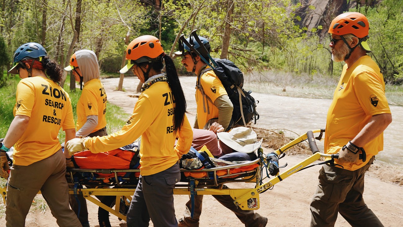 Rescuers with a patient