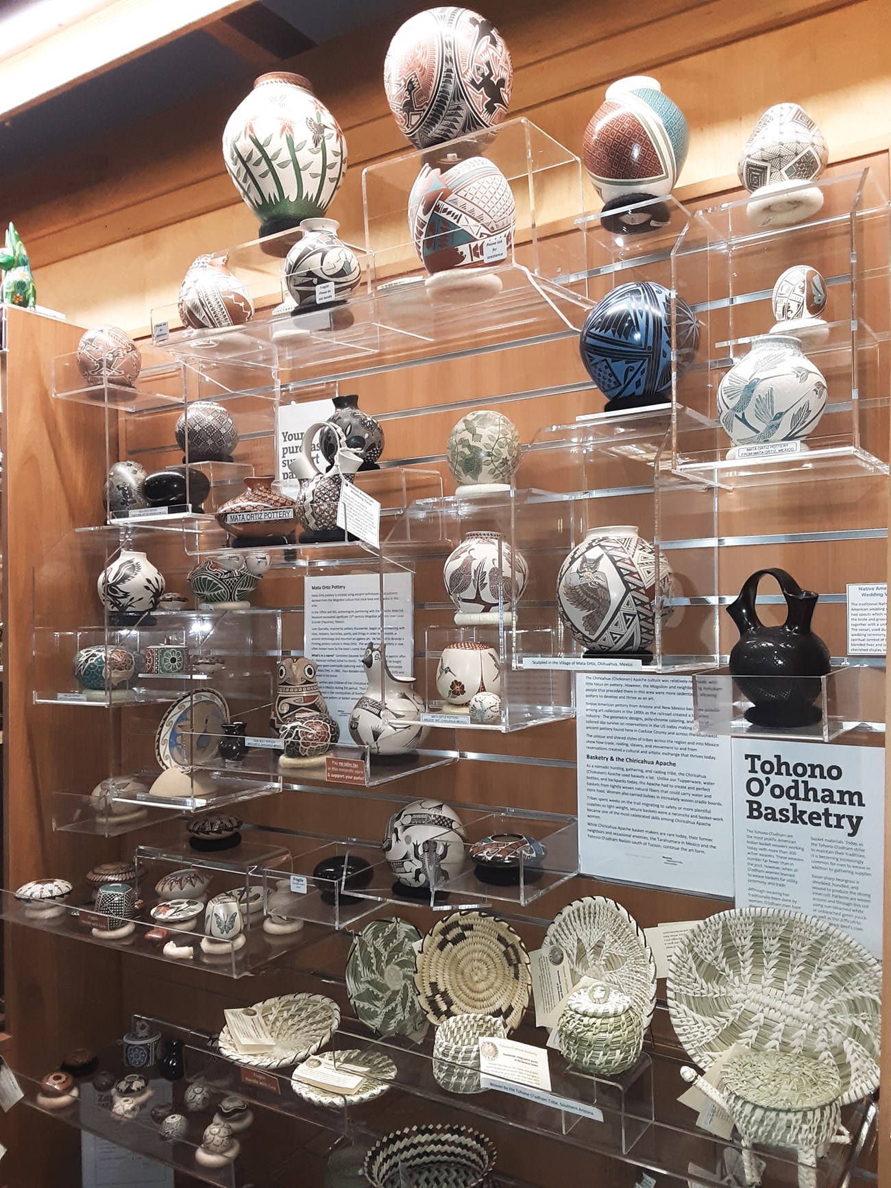 hand crafted pots and baskets on display