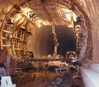 Inside tunnel construction.