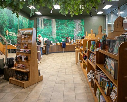 Inside the visitor center showing part of the gift shop.
