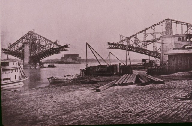Construction of Eads Bridge.