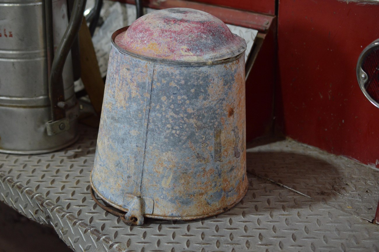 A bucket that was used in a bucket brigade.