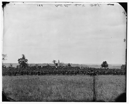 Civil War Photograph of soldiers in formation at the Monument Dedication