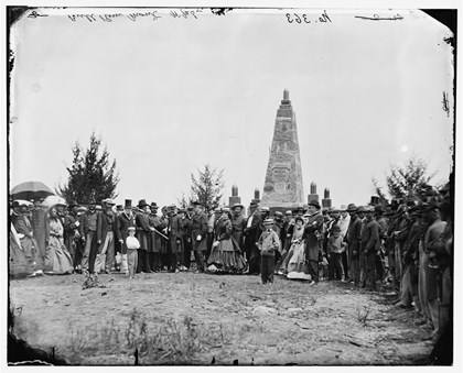 Civil War Photograph of Officers and Civilians around the Patriots Monument