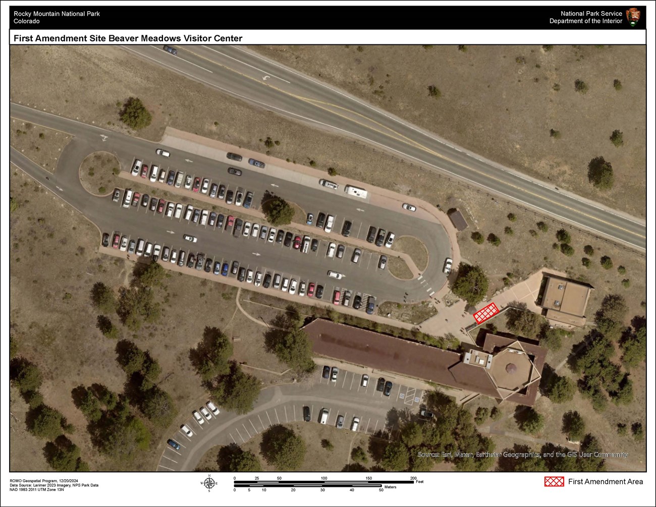 Map of First Amendment site at Beaver Meadows Visitor Center