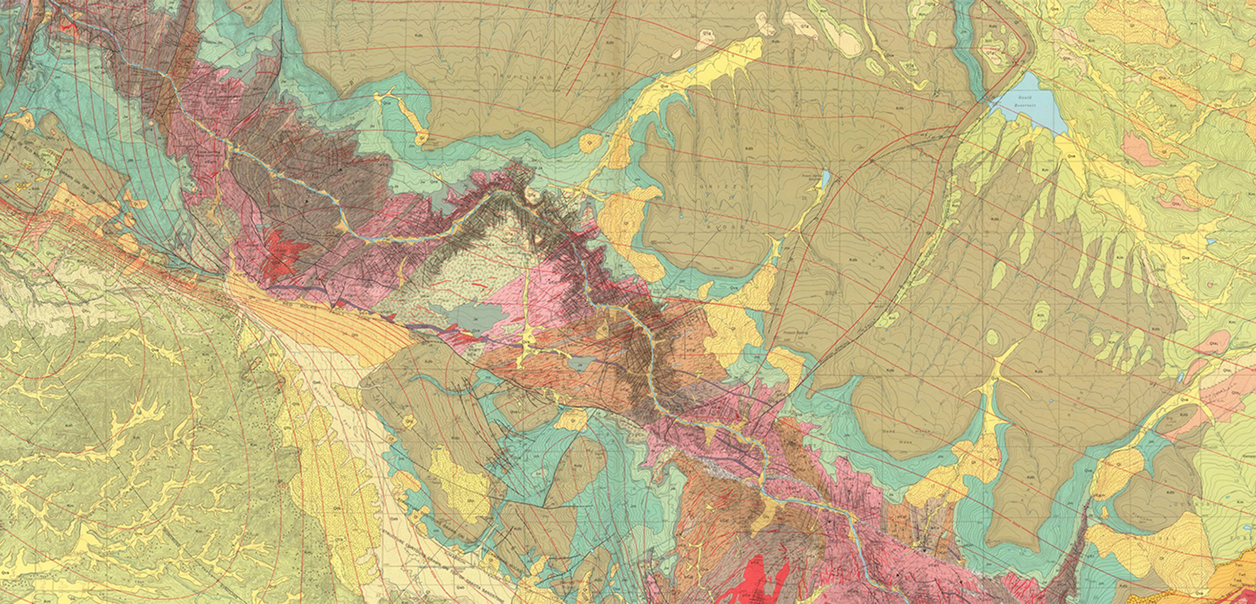 Map of the stratigraphy of Black Canyon and nearby vicinity with different colors representing rock layers