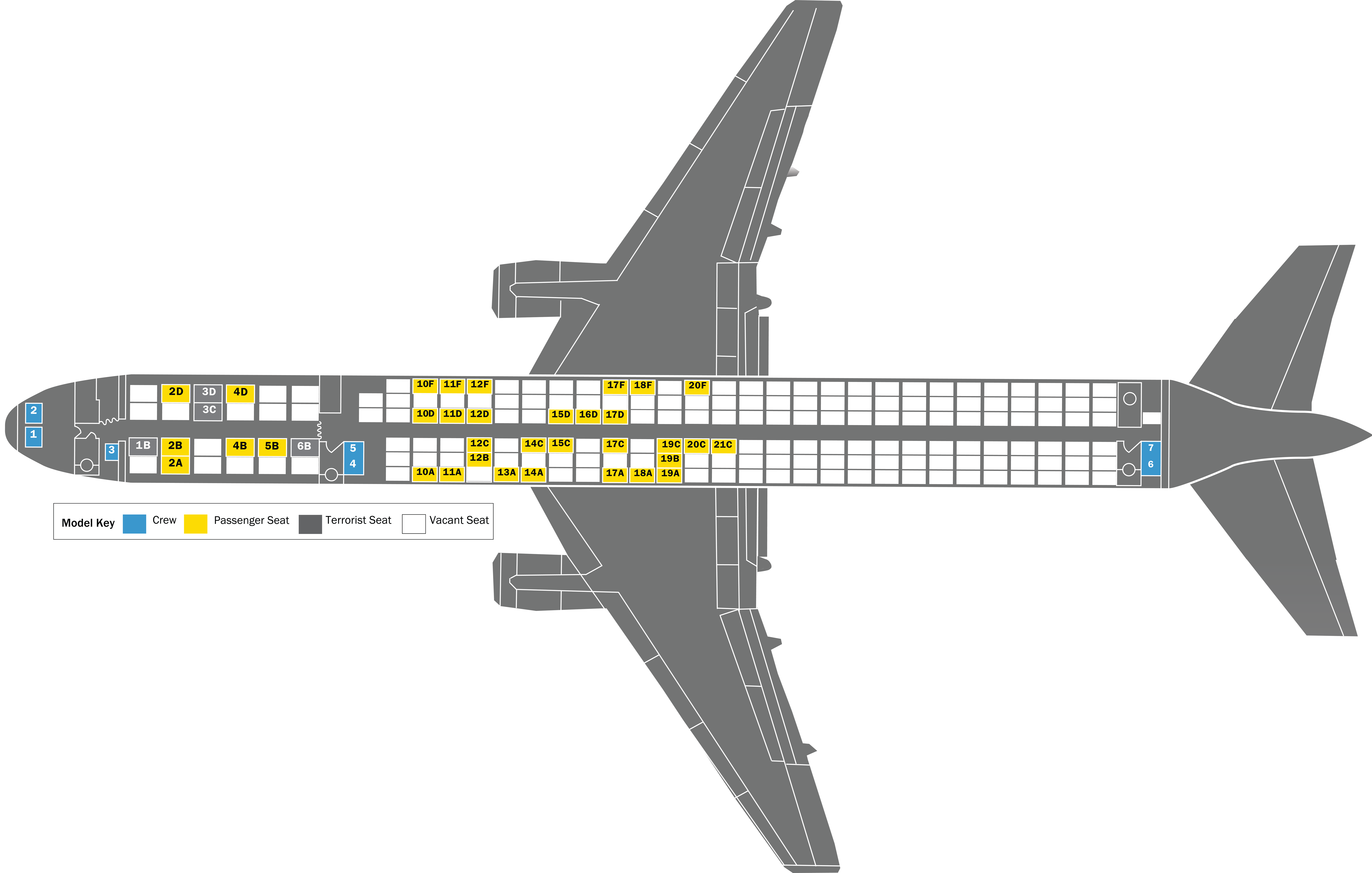 Seating chart showing where passengers purchased tickets and where crew members were located