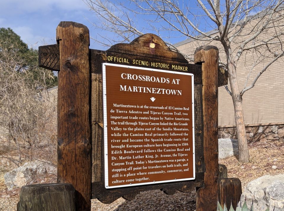 Historic Marker in English, brown sign with white text.