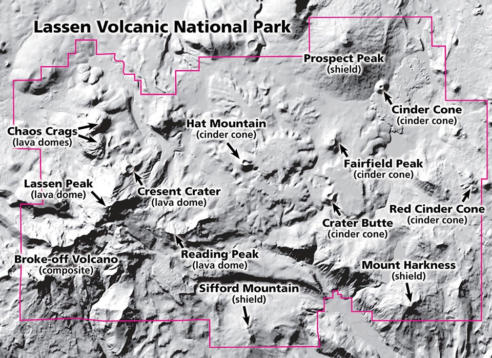 map image of lassen topography in shaded relief