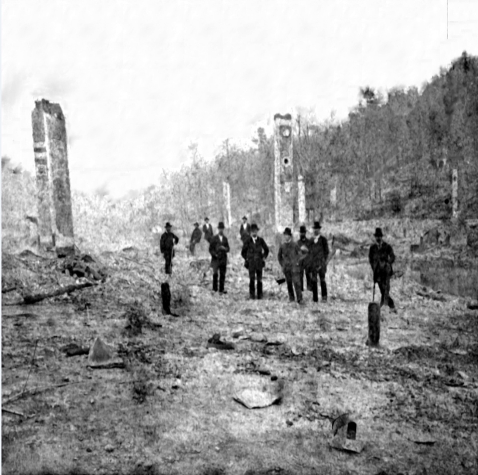 Black and white image of aerial view of Hot Springs