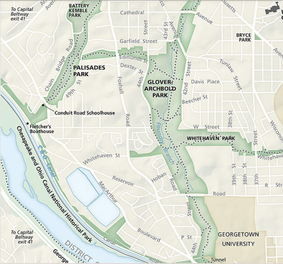 1887 Map of St. Phillips Hill and surrounding areas including reservoir, Potomac river, and C&O Canal