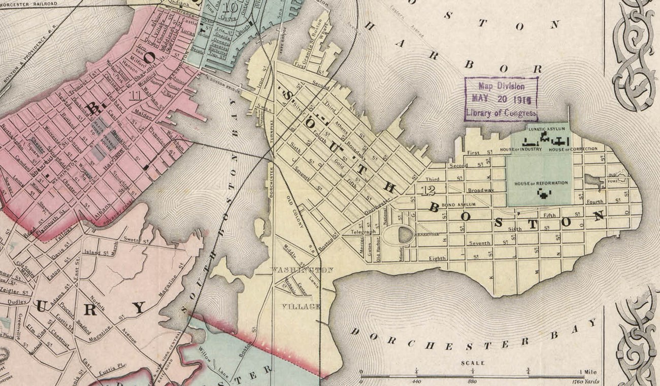 Grey scale map from 1776 that shows the Dorchester Peninsula in Boston Harbor