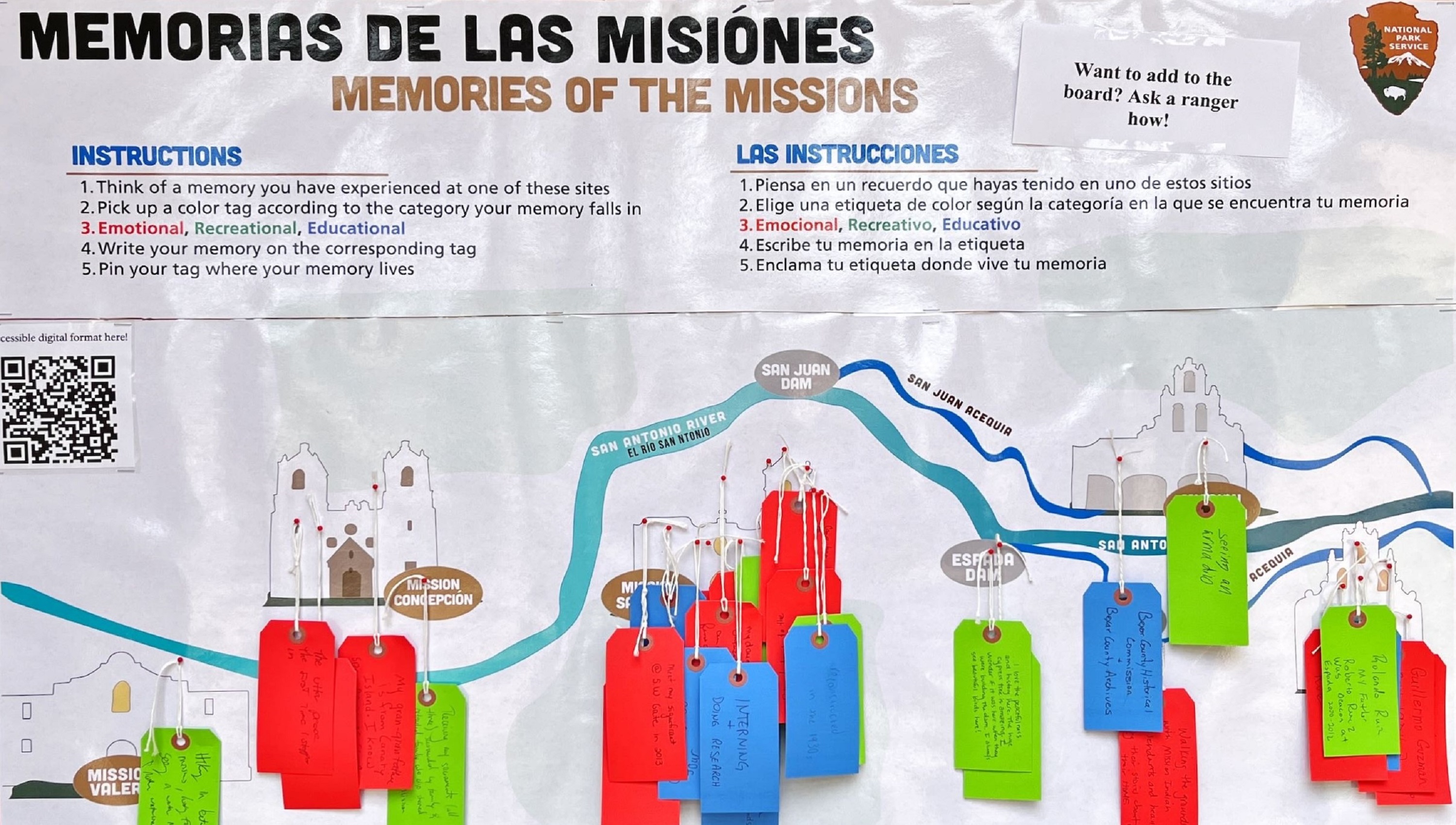 Map with all five San Antonio Missions with instructions to pin tags to map