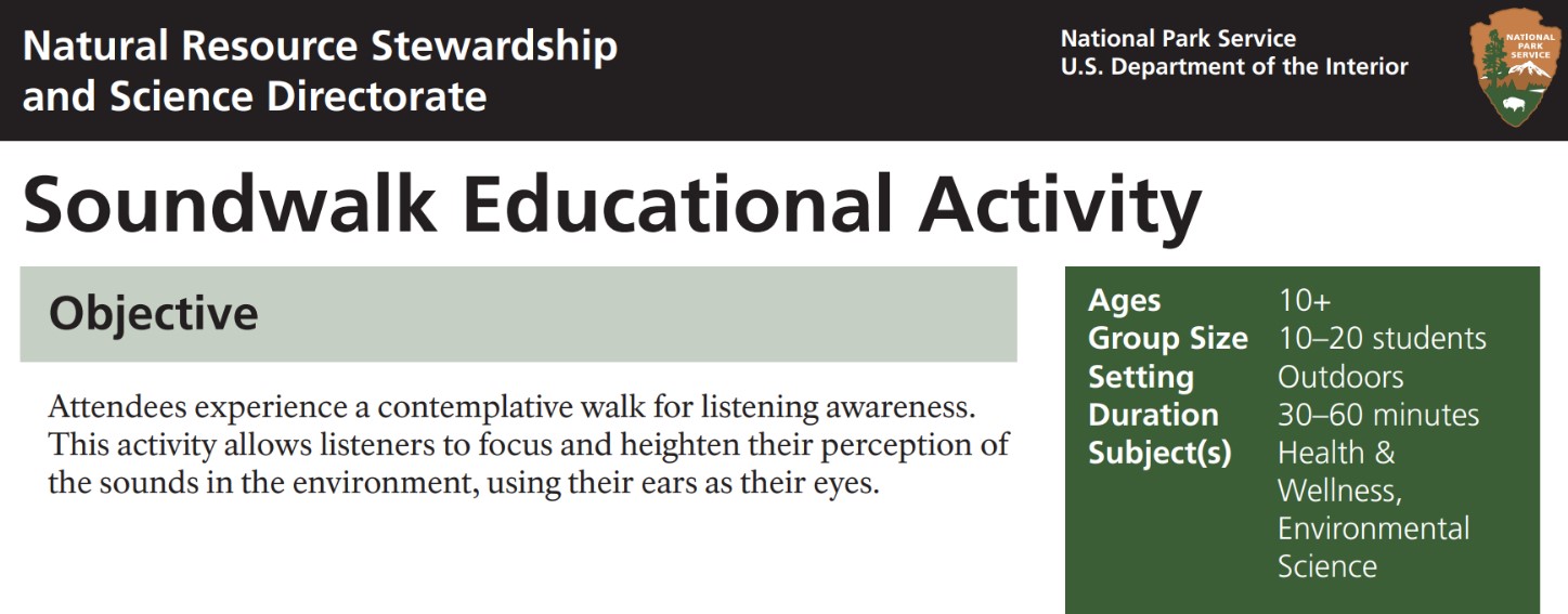  Header for Young Sound Seekers Soundwalk, with objective and brief overview