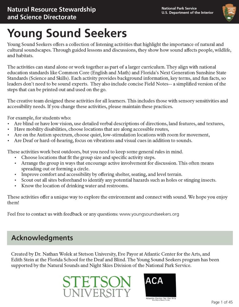 Cover page, Young Sound Seekers activites