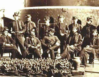  Photo of 15 officer's on the deck of a Union Monitor warship.