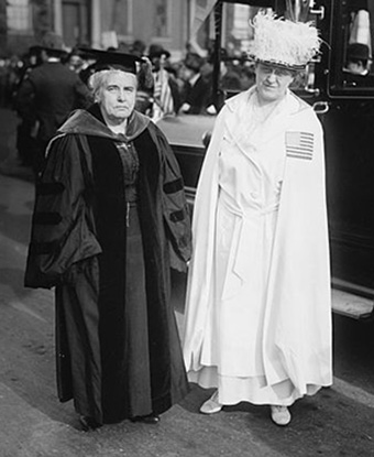 Carrie Chapman Catt (right) with Anna Howard Shaw, 1917. Public Domain, Bain Coll., LOC