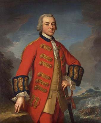 Half length color portrait of General Sir Henry Clinton in military uniform and dress sword