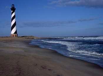 Cape Hatteras Lighthouse on the beach in 1998.