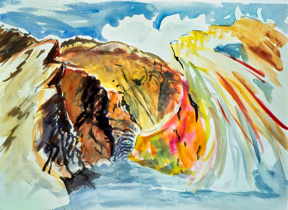 Colorful swirls that evoke curves in cliff walls.