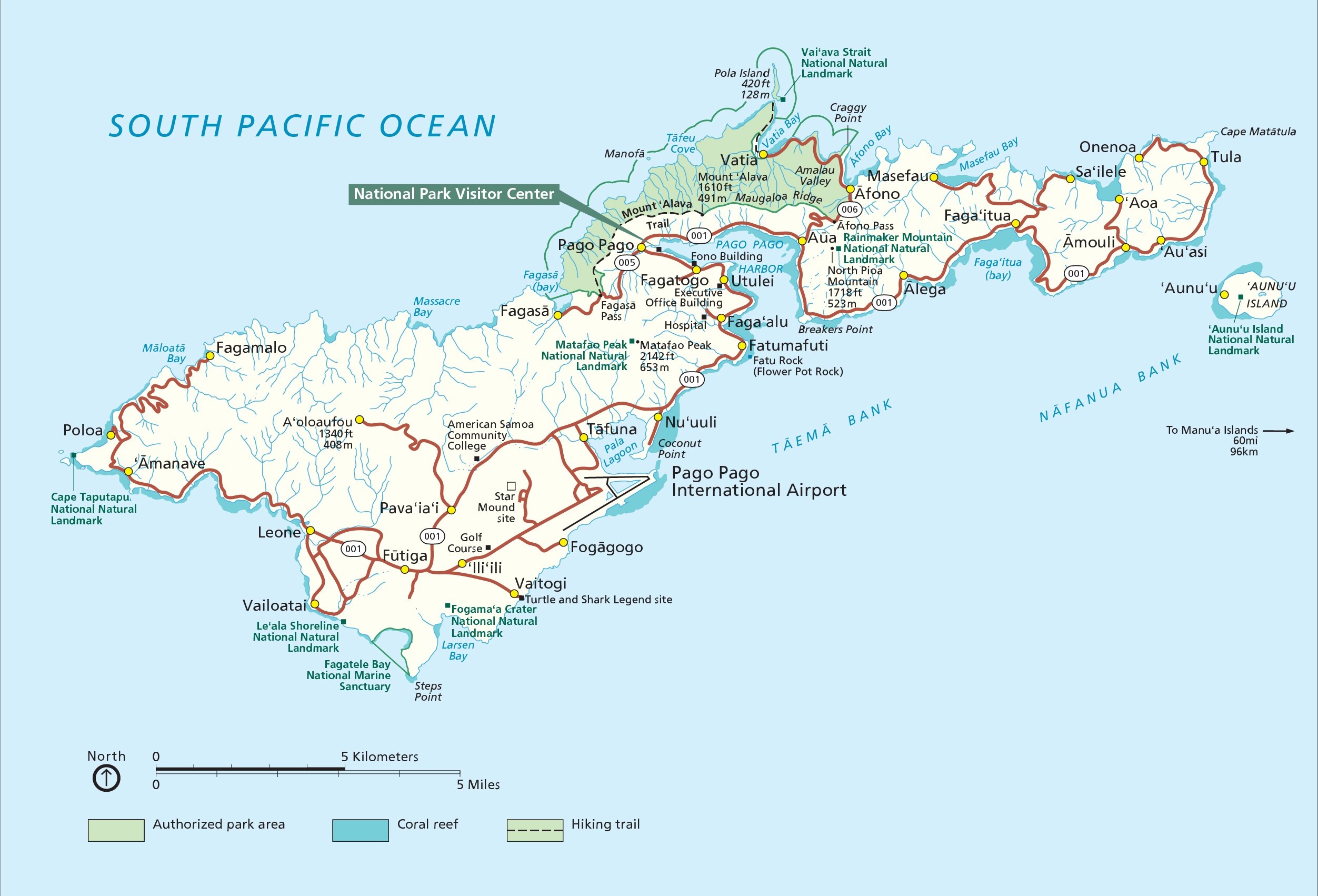 Map Graphic; light blue ocean background with ameba island labeled "South Pacific Ocean."