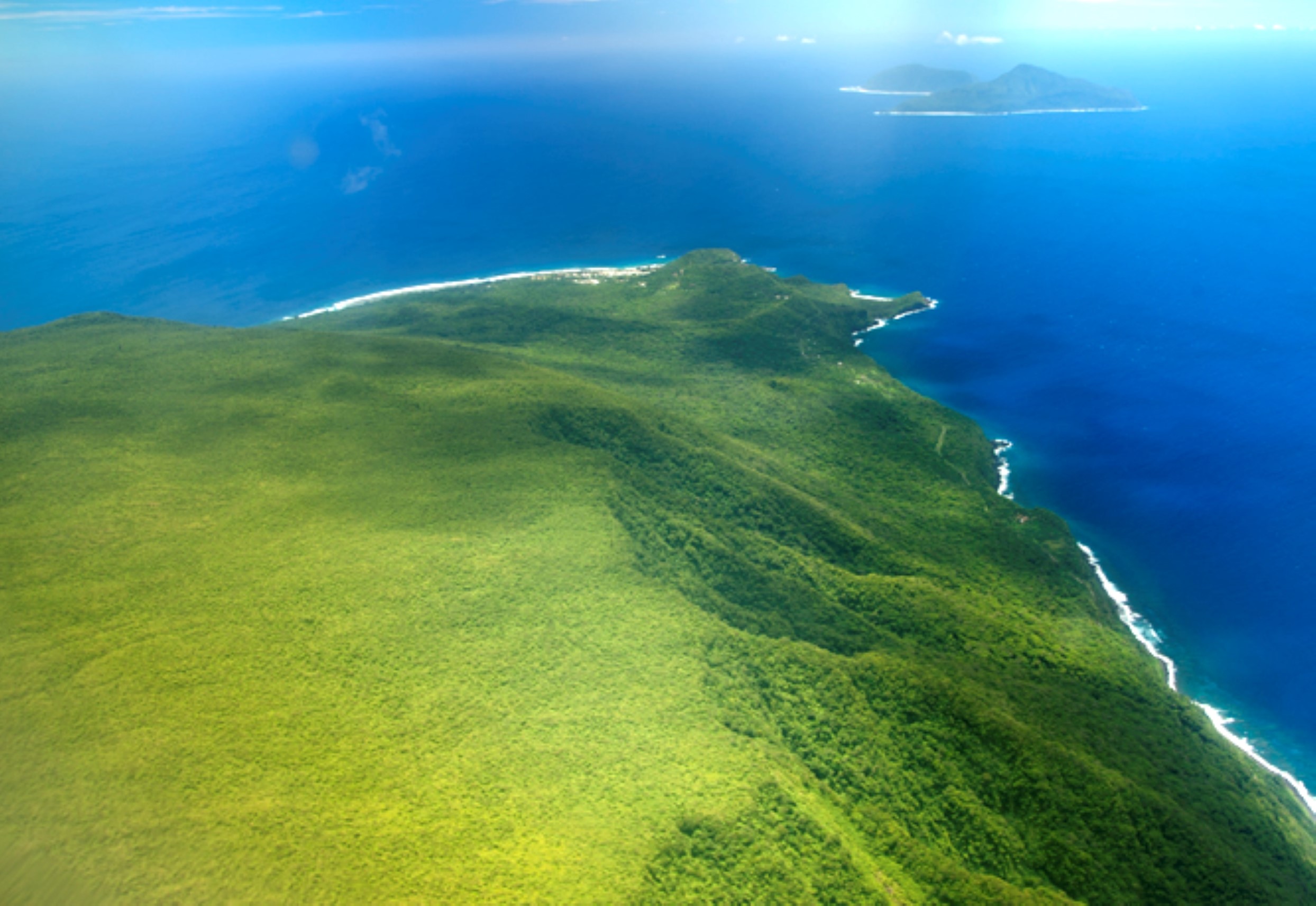 Graphic of map that says "South Pacific Ocean" with two land masses in an ocean.