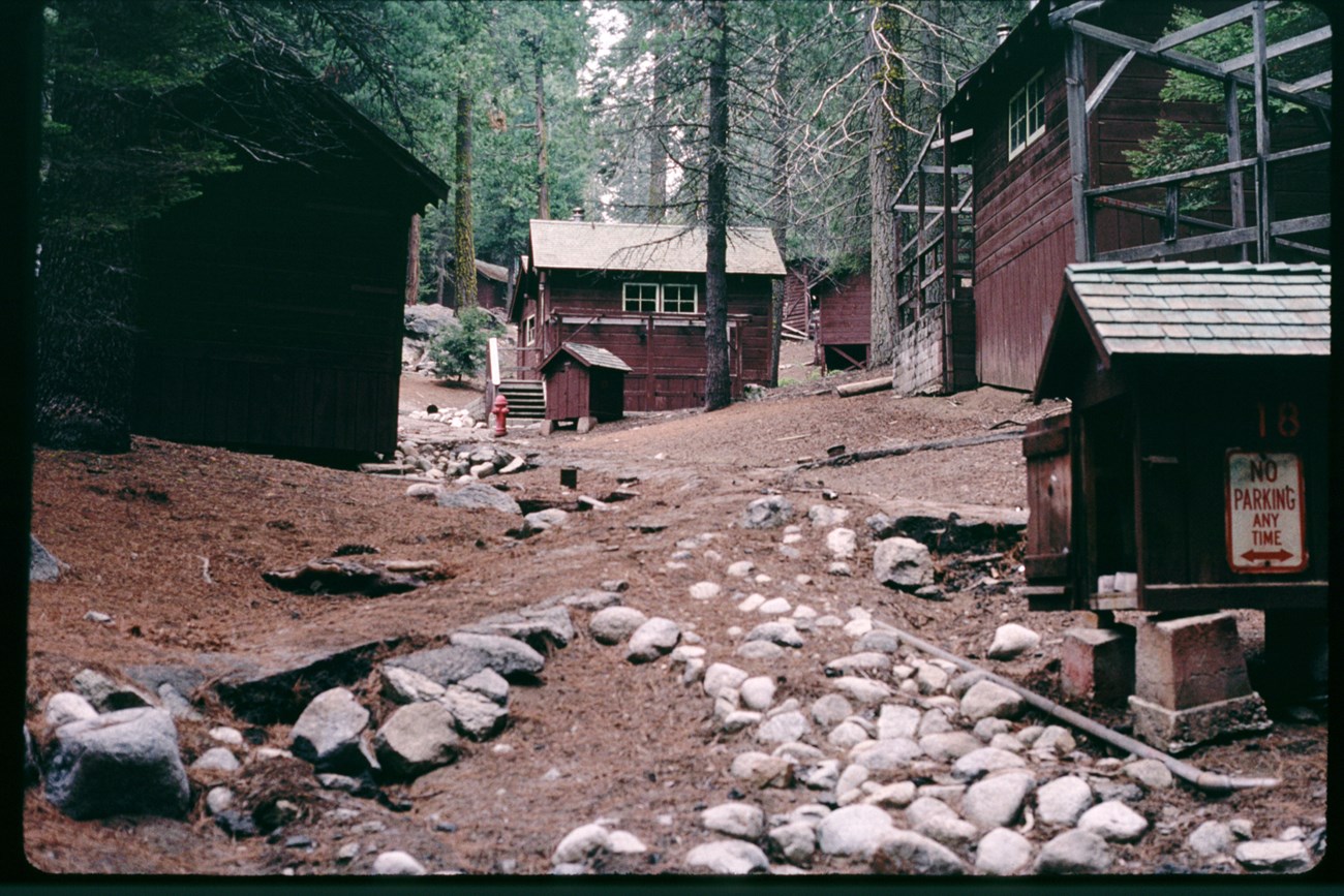 A view of buildings in the Kaweah MArket area before restoration