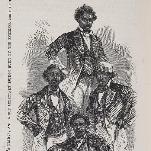 An illustration of four Black men standing wearing suits.