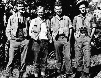 Crew of the 1935 vegetation mapping project (left to right, Mitchell, Marion, Hawbecker, Wagner)