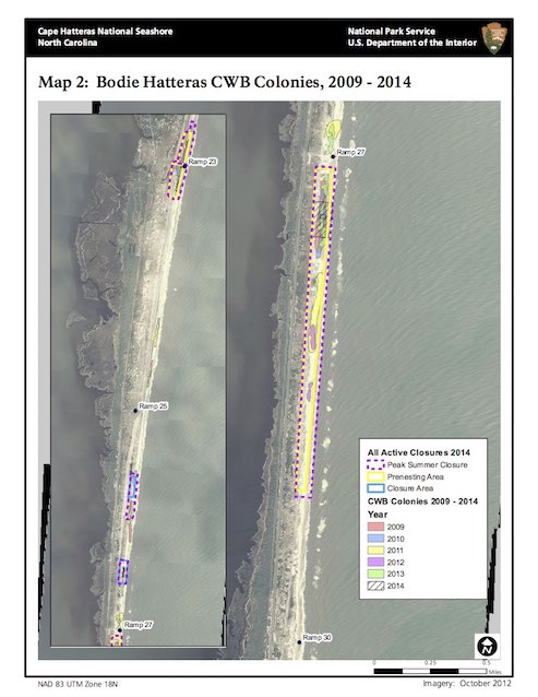 Map 2: Bodie Hatteras CWB Colonies, 2009 - 2014