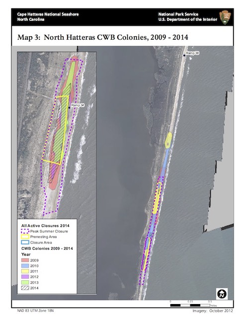 Map 3: North Hatteras CWB Colonies, 2009 - 2014