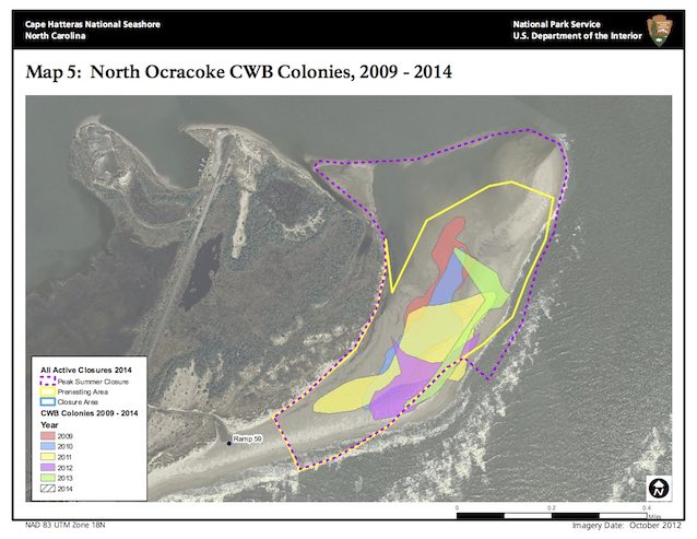 Map 5: North Ocracoke CWB Colonies, 2009 - 2014