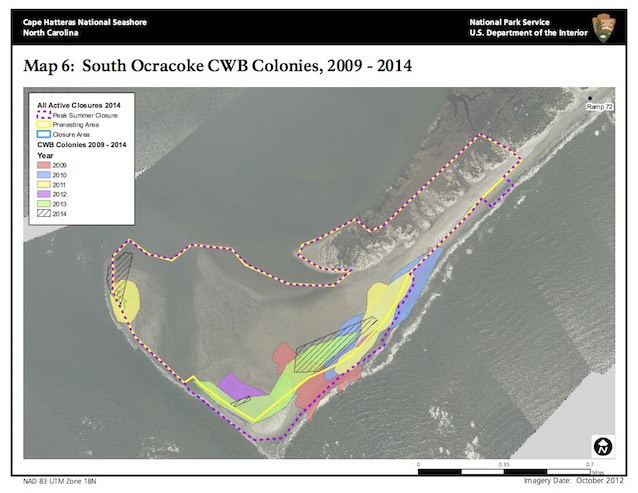 Map 6: South Ocracoke CWB Colonies, 2009 - 2014