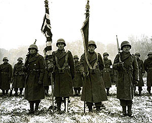 Two Japanese-American color guard and color bearers of the 442nd