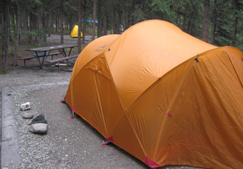 Orange tent in Riley Creek Campground