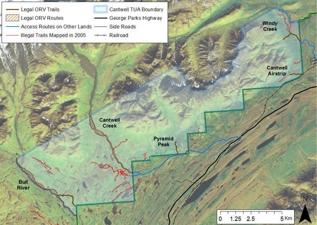 a map that shows legal and illegal trails in the Cantwell area