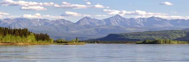 Yukon River with mountains in the background