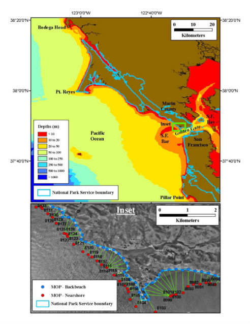 figure of coastline and bathymetry for north-central california