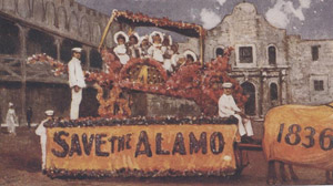 Postcard depicting a float in the "Battle of Flowers" parade