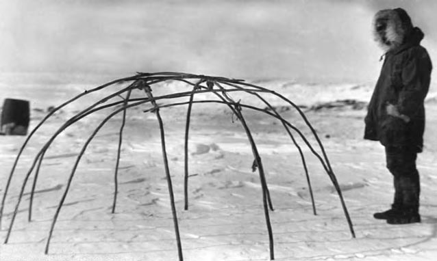 A frame of a caribou tent.