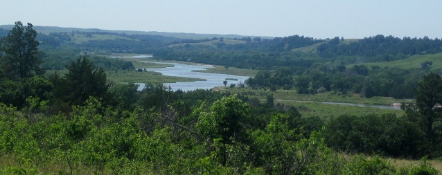 View of the Niobrara River meandering through the hills 